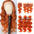 qvr ginger orange body wave human hair bundles with 4x4 and 13x4 lace closure virgin hai weave