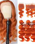 qvr ginger orange body wave human hair bundles with 4x4 and 13x4 lace closure virgin hai weave