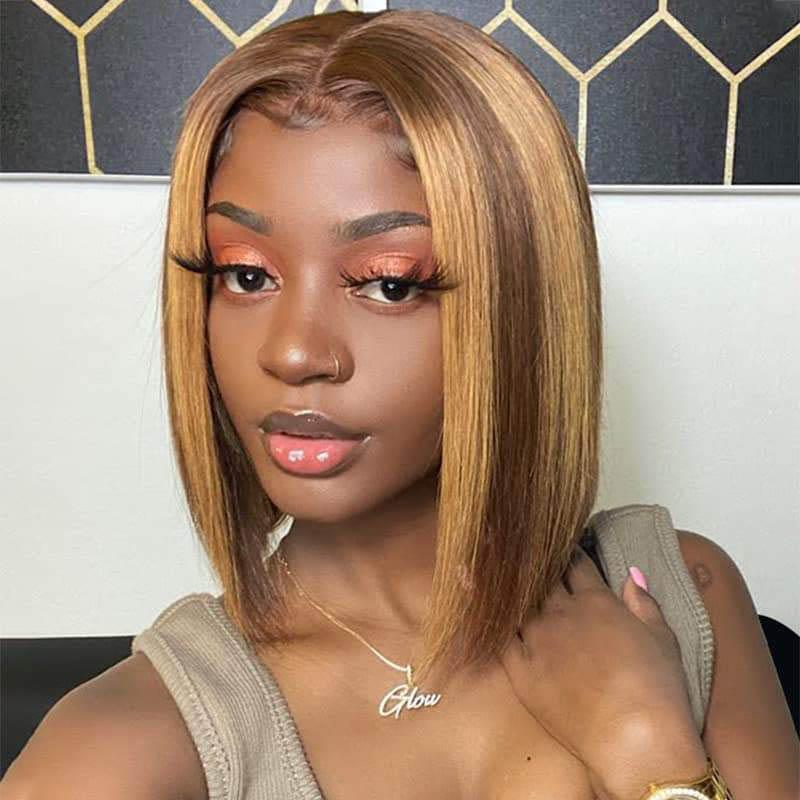 bold colored short bob wigs with t lace, straight blonde human hair bob wigs for black women