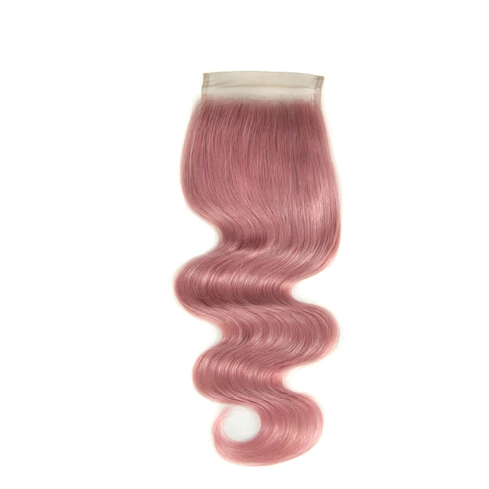 qvr pink2 body wave human hair weave with 4x4 lace closure