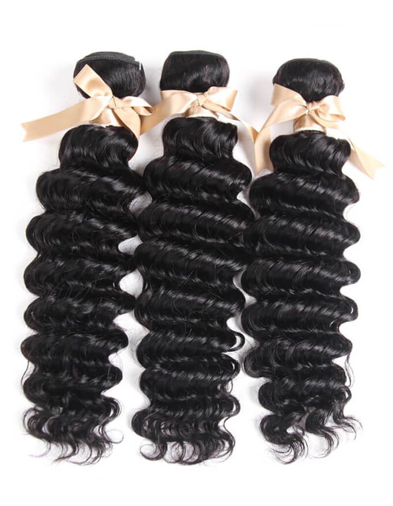 loose deep wave natural black human hair bundles 3pcs
