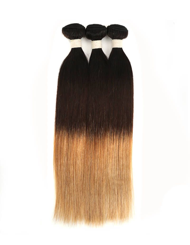 detangle free silky straight t1b/4/27 ombred human hair bundles