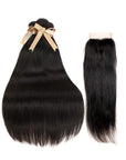 silky straight natural black human hair bundles with 4x4 lace closured hair weave