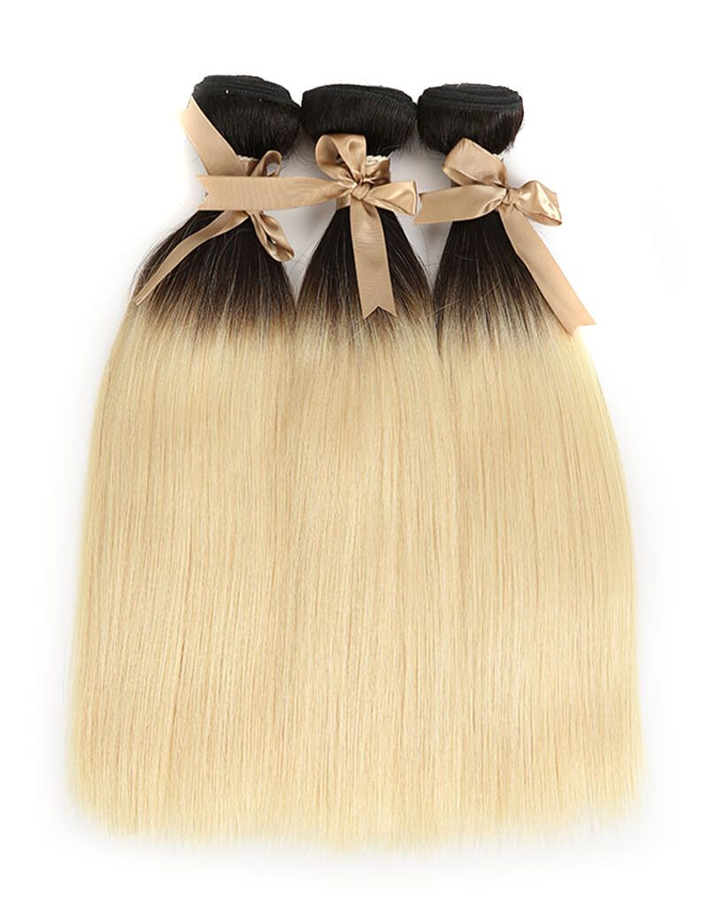 straight t1b/613 human hair bundles 3pcs