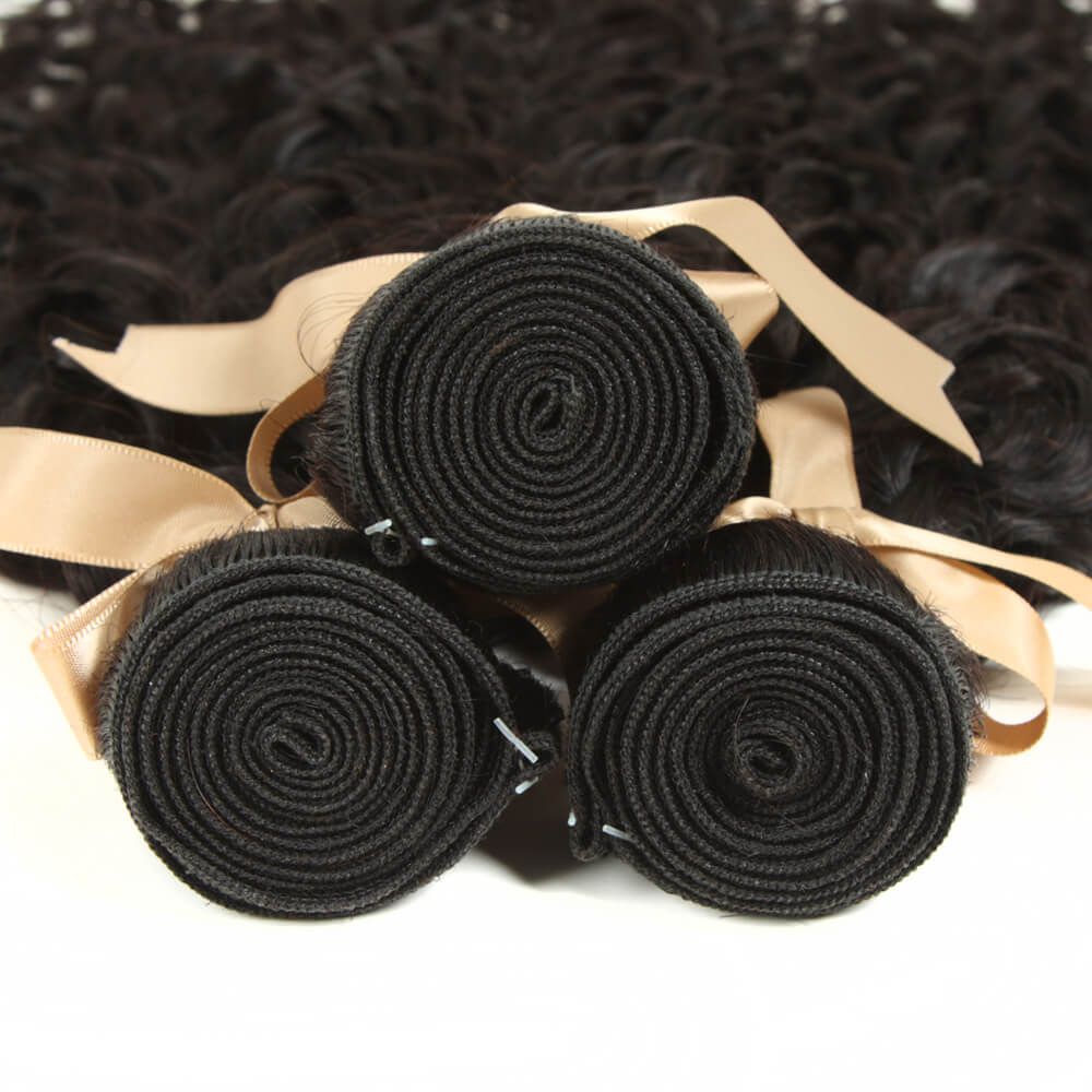 machine weft natural black water wave human hair bundles 3pcs