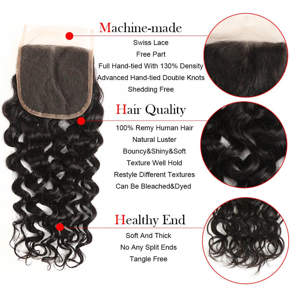 advantages of natural black water wave human hair with lace closure