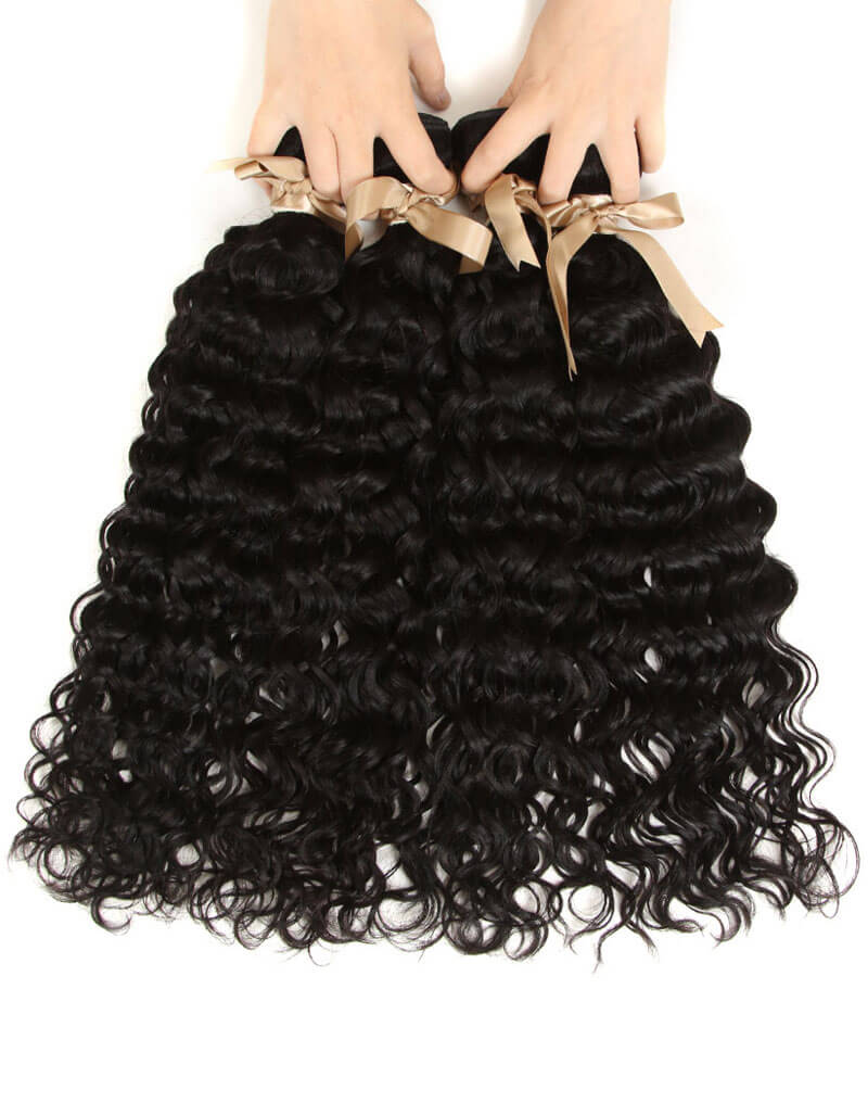 natural black water wave raw hair bundles
