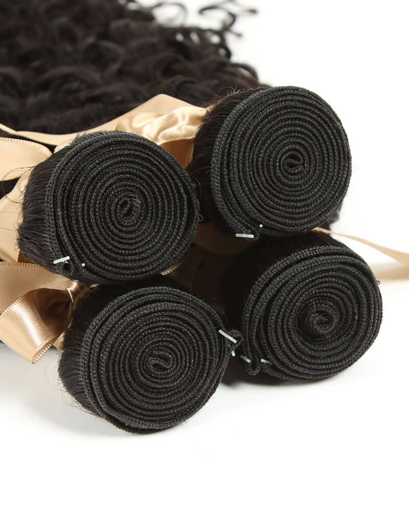 machine double weft natural black water wave human hair bundles