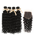 natural black water wave raw hair bundles with 4x4 lace closure hair weave
