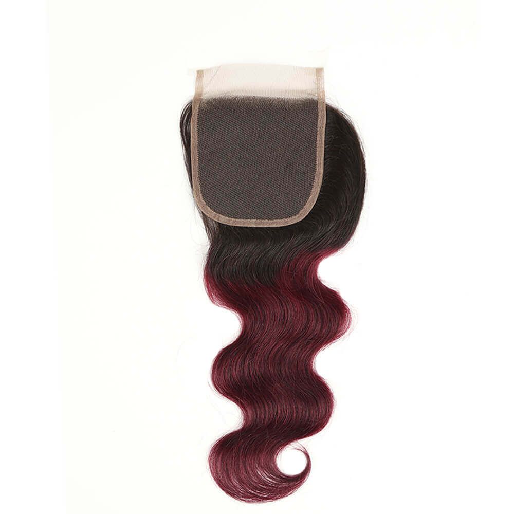 4x4 closured 1b/99j body wave human hair weave