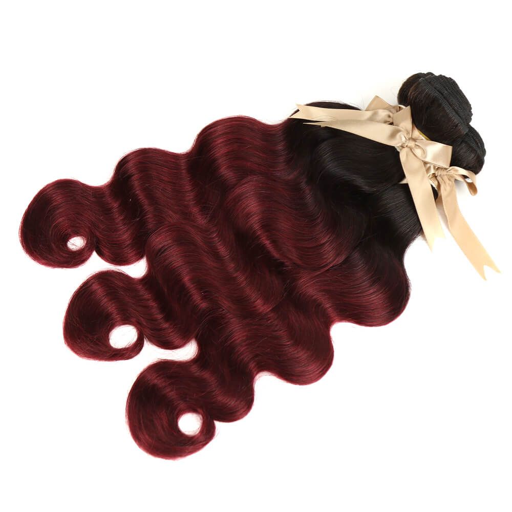 body wave 1b/burgundy ombred human hair bundles 3pcs