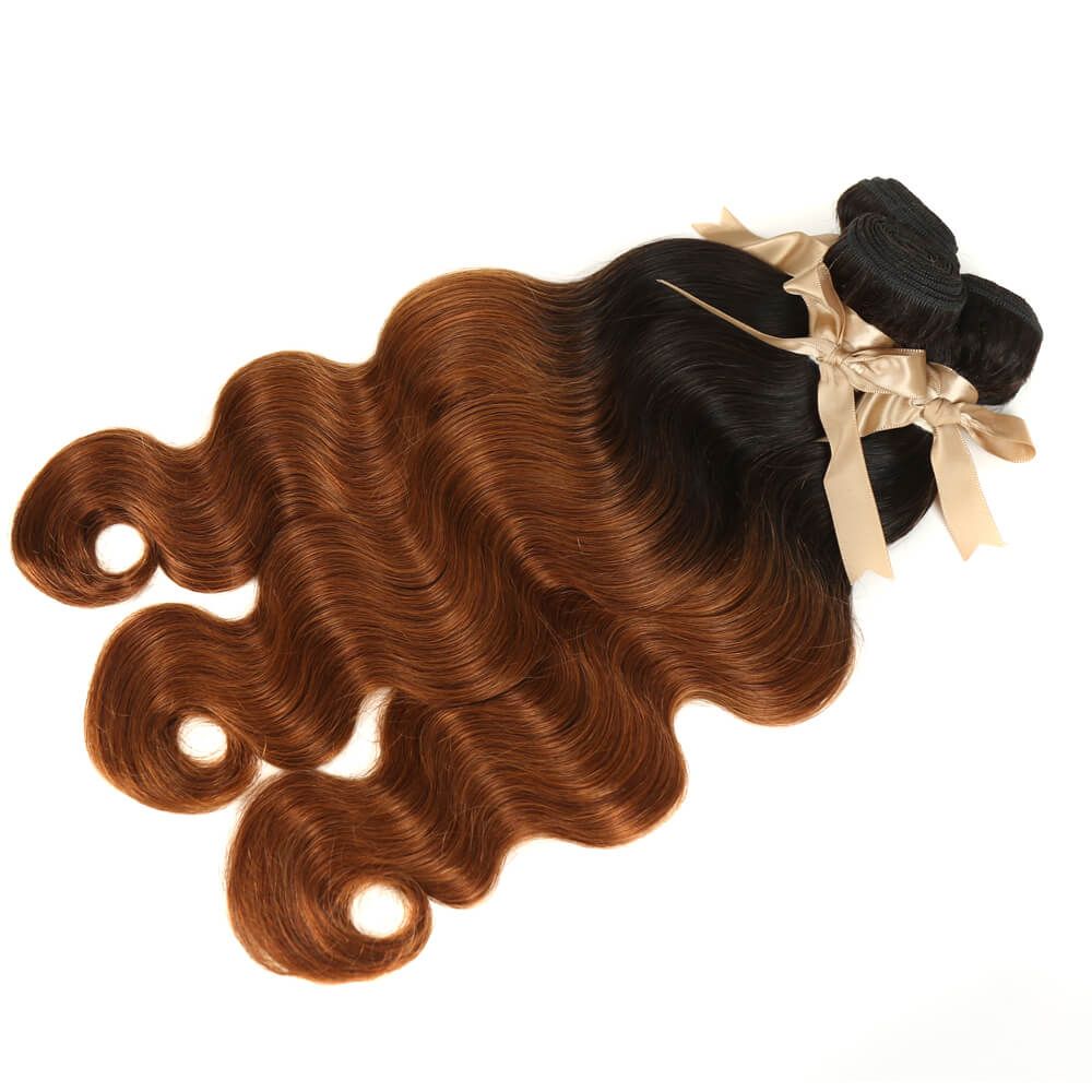 high quality body wave t1b/30 brown ombred human hair bundles 3pcs