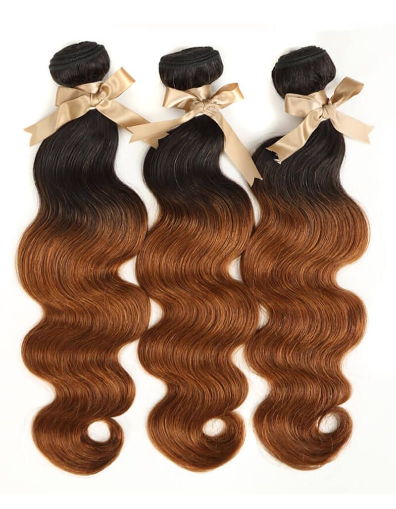 body wave t1b/30 brown ombred human hair bundles 3pcs