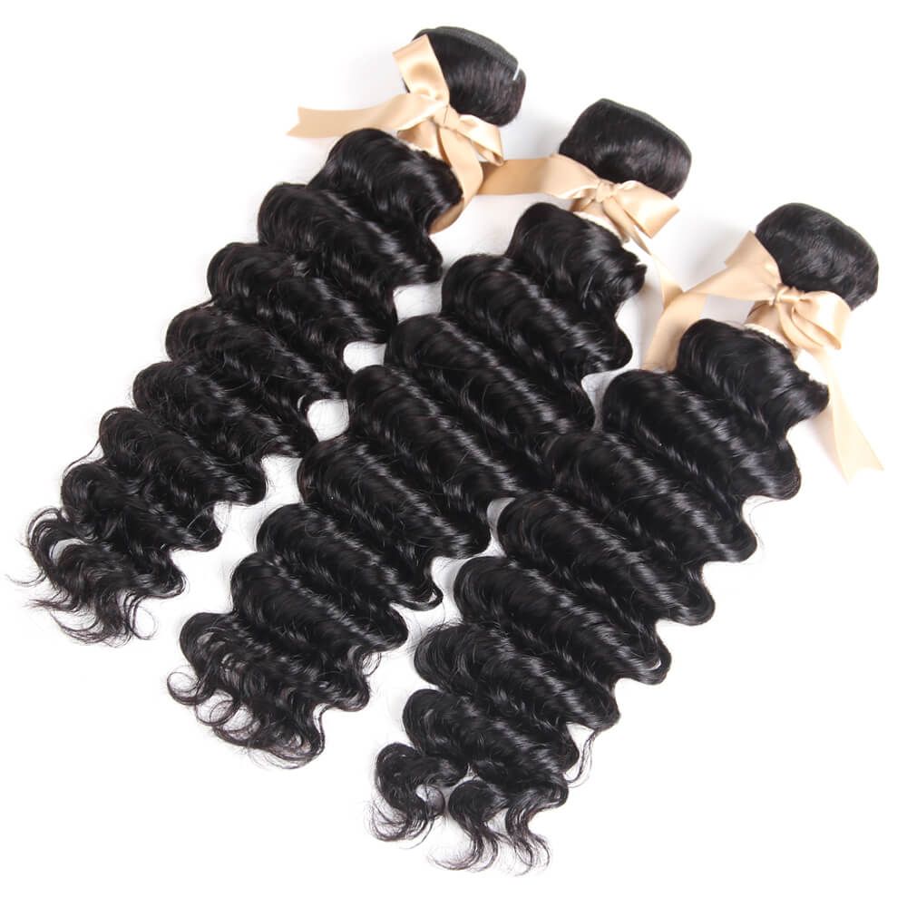qvr loose deep wave natural black human hair bundles 3pcs