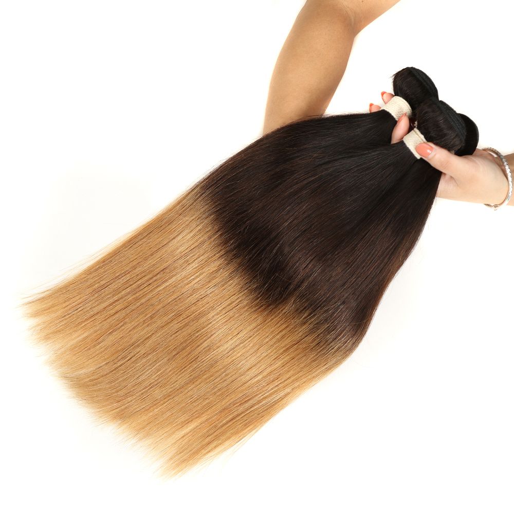glossy silky straight t1b/4/27 ombred human hair bundles