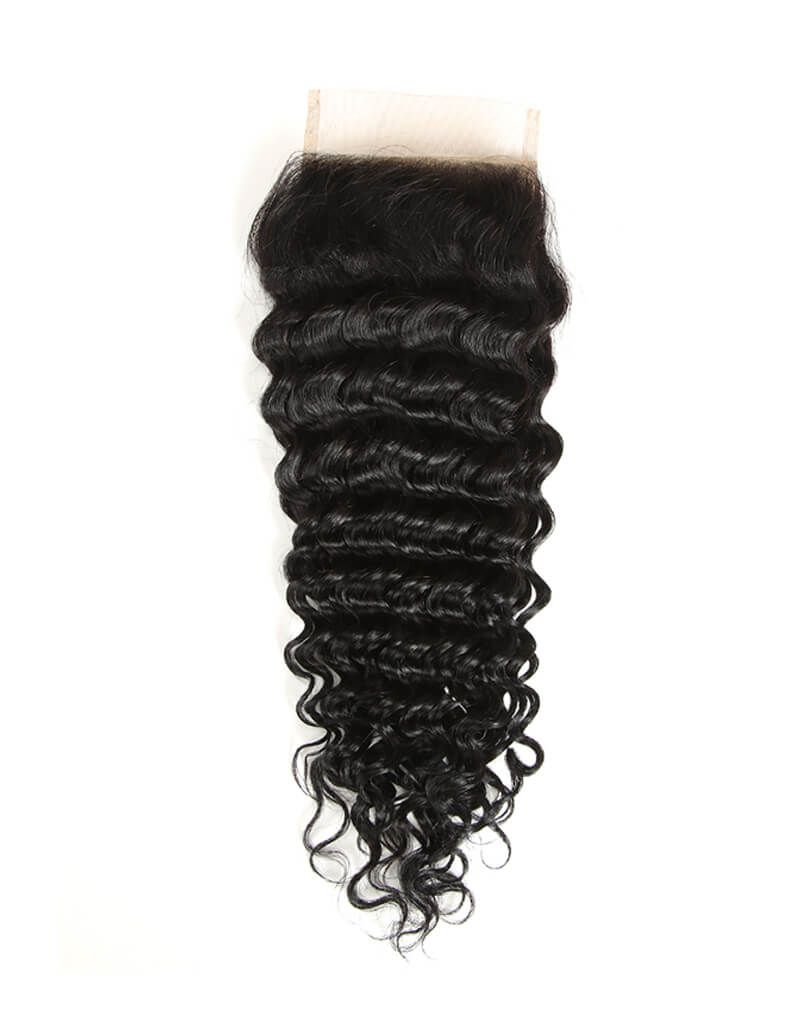 qvr natural black deep wave human hair with closure