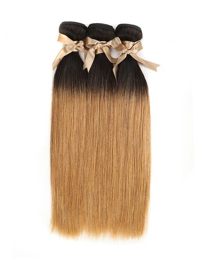 silky straight t1b/27 human hair bundles 3pcs