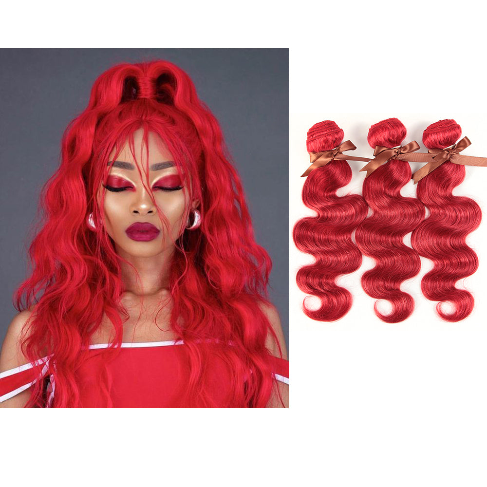  red color wavy human hair bundles