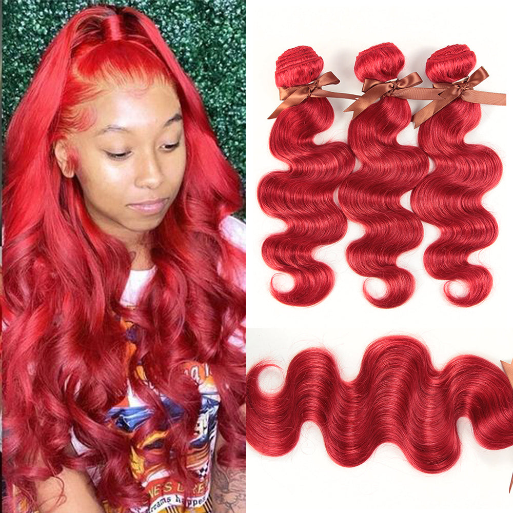 qvr red color wavy human hair bundles