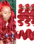 qvr red color wavy human hair bundles