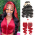 qvr skunk stripe red and black wavy human hair bundles with lace closure virgin human hair weave