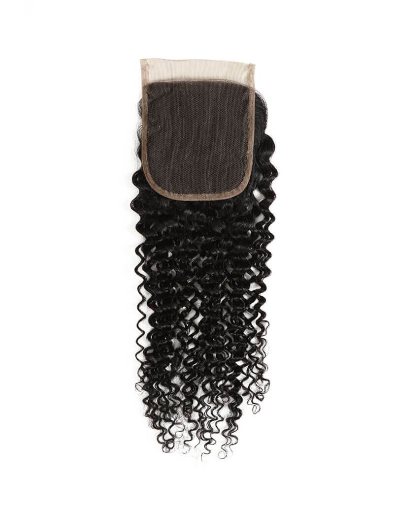 4x4 natural black jerry curly human hair with lace closure