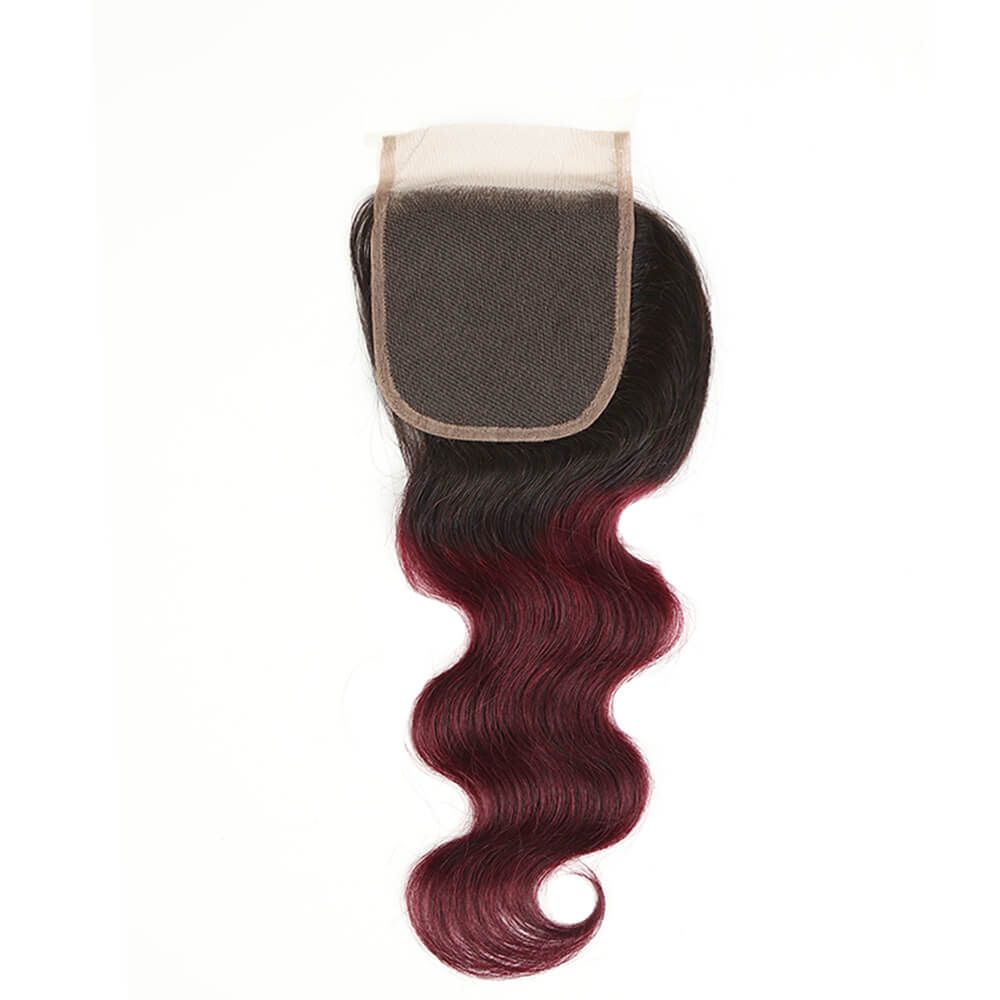 t1b/99j wavy human hair with 4x4 lace closure