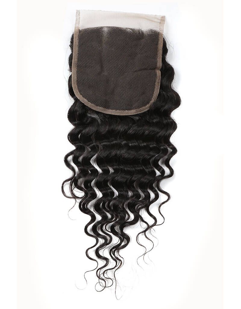 natural black deep wave human hair with 4x4 lace closure