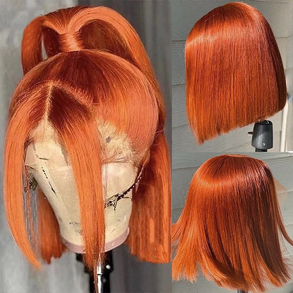 straight ginger human hair bob wigs lace front