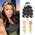 qvr skunk stripe wavy black human hair bundles with lace closure blonde virgin hair