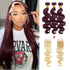 qvr skunk stripe 99j and blonde wavy human hair bundles with lace closure human hair weave