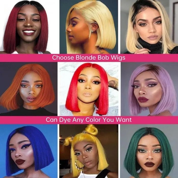 blonde straight bob wigs with natural hairline finish