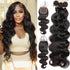 qvr body wave natural black human hair bundles with lace closure virgin human hair
