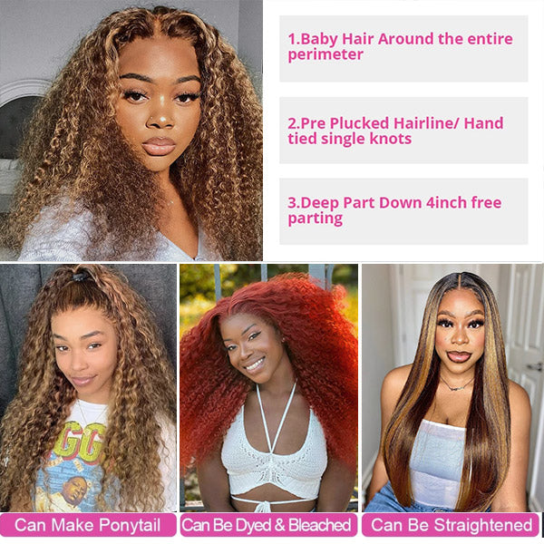 qvr wigs honey blonde curly human hair lace front wig for black women